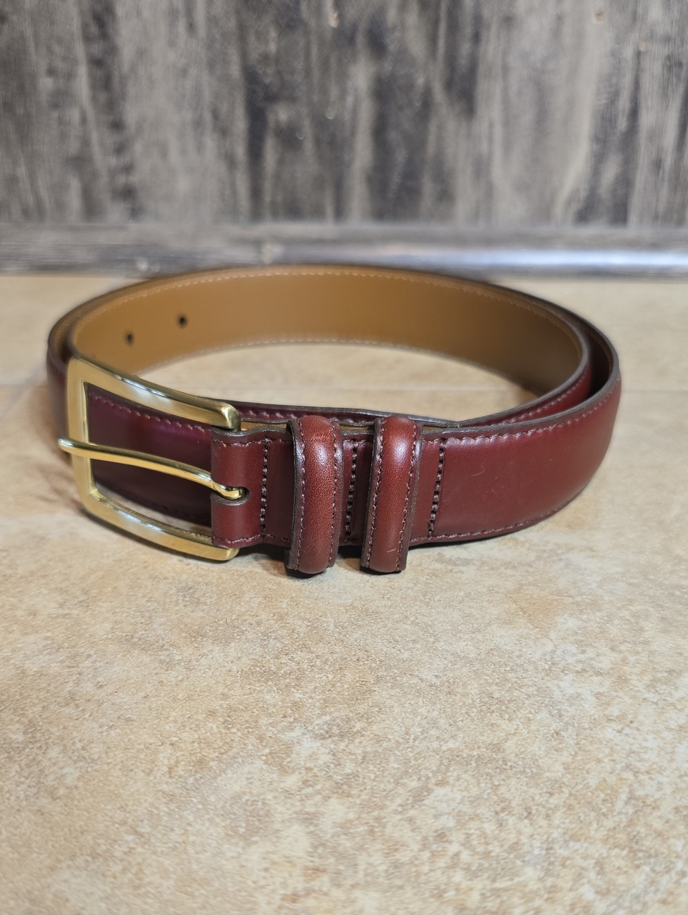 Allen Edmonds Chili Leather Belt with Gold Buckle